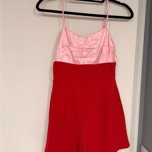 Francesca's Collections Red and Pink Satin Romper